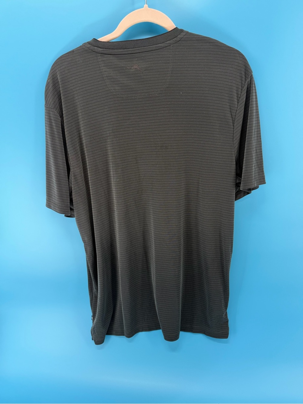 Tommy Bahama Charcoal Gray Striped V-Neck Short Sleeve Tee - Picture 2 of 5
